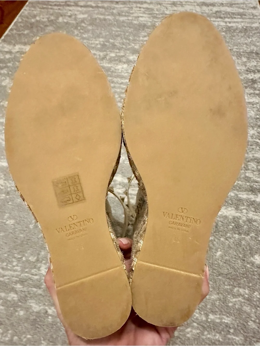 Valentino Ivory Leather Rockstud Ankle-Strap Wedge Sandals